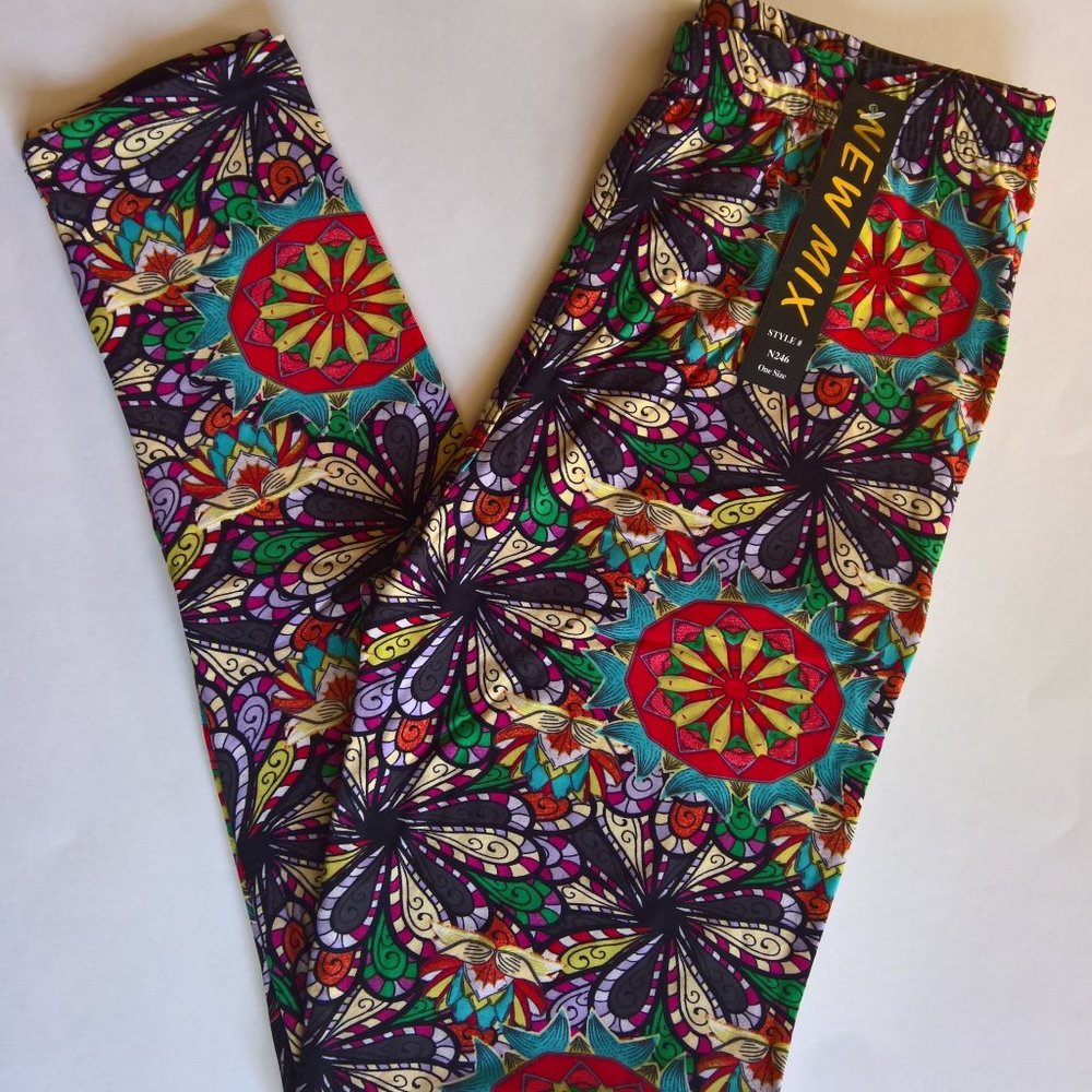 Multi Red Geometric Flowers Leggings (size 2-12)